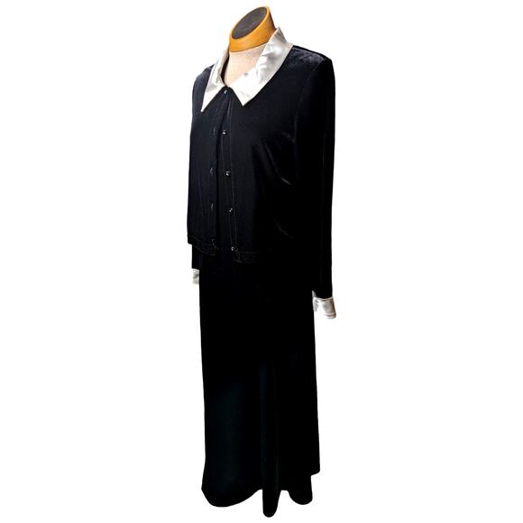 Vtg 1990s Ronni Nicole Black Velvet Maxi Dress and Satin Collared Top Set 10 - Picture 1 of 6